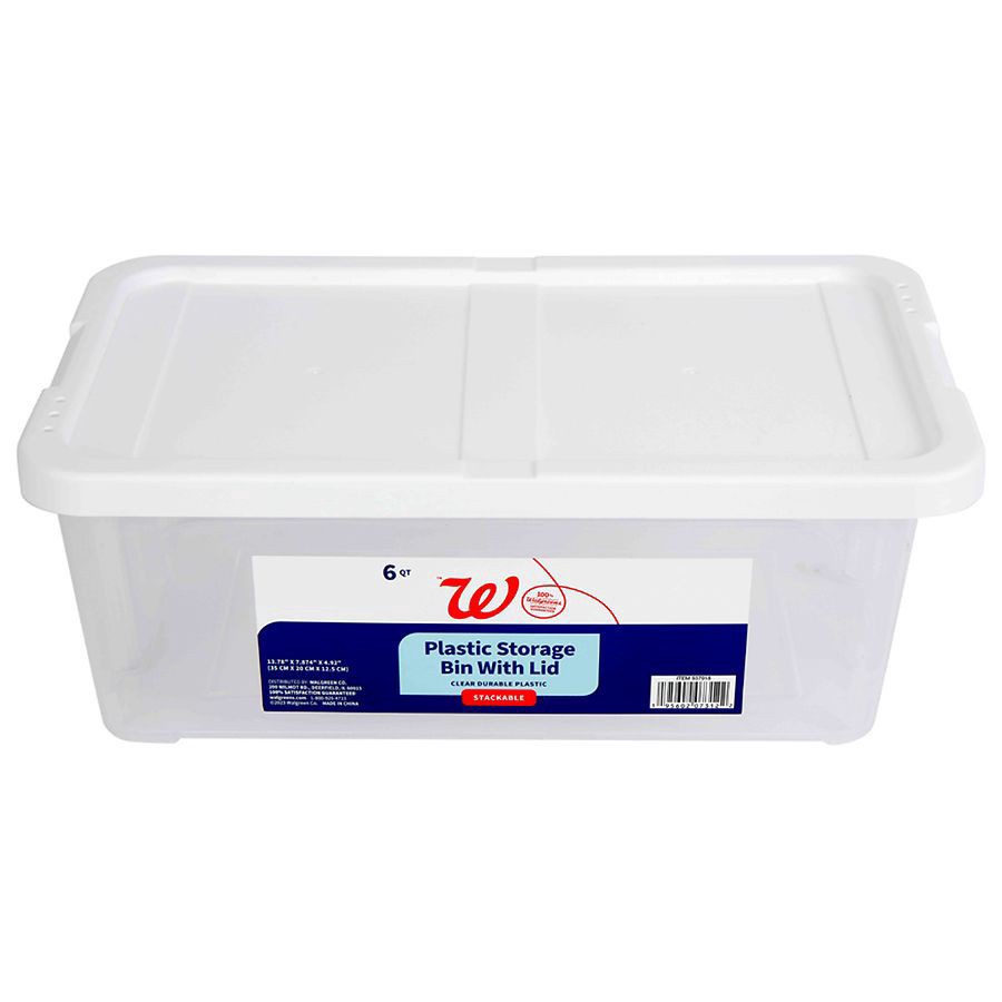 slide 1 of 2, Walgreens Plastic Storage Bin with Lid 6 Quart, 1 ct