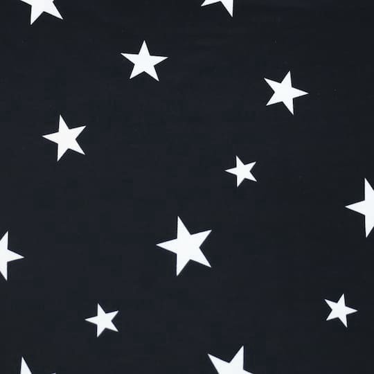 slide 1 of 3, Fabric Merchants Stars On Black Double Brushed Stretch Fabric, 60 in