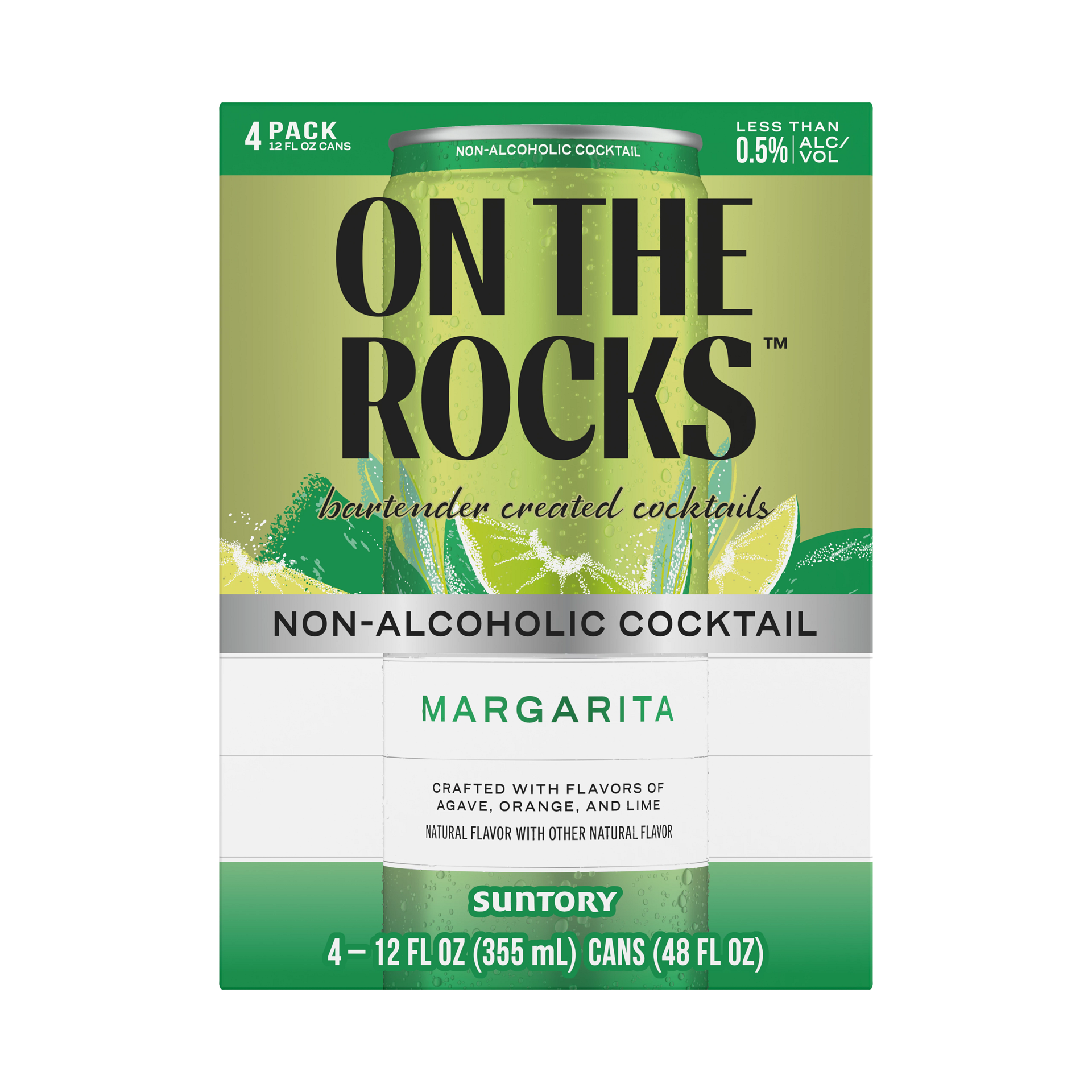 slide 1 of 3, On The Rocks Non-Alcoholic Lime Margarita Cocktail - 4 x 355 ml, 4 ct; 12 oz
