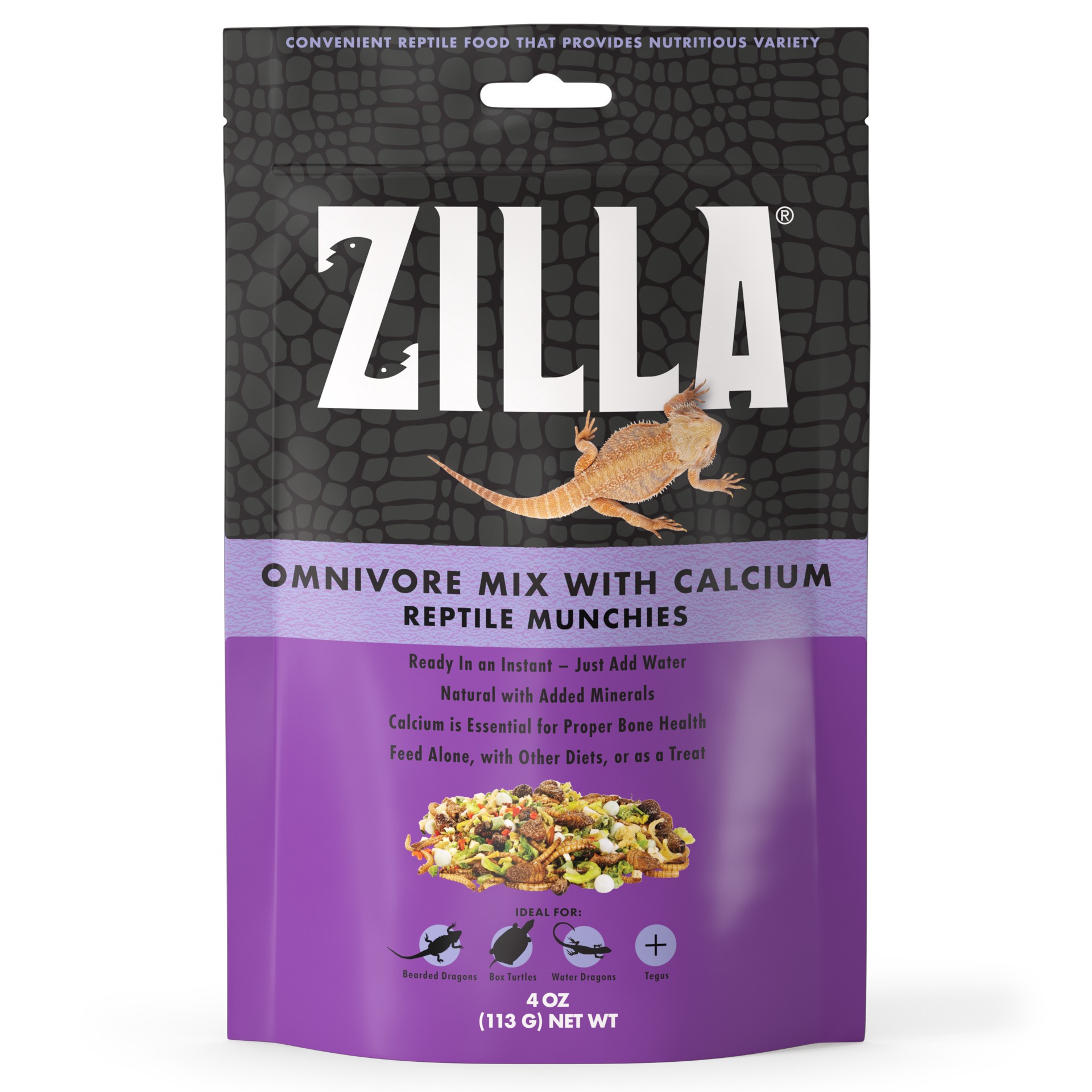 slide 3 of 10, Zilla Reptile Munchies Omnivore with Calcium 4 Ounces, 1 cnt