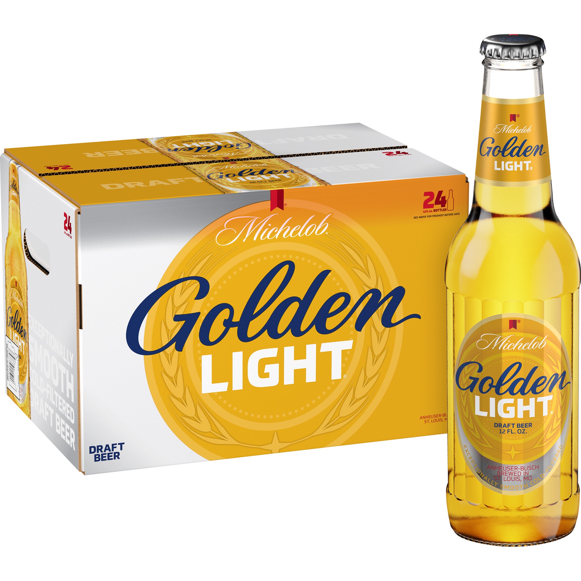 slide 1 of 4, Michelob Golden Light Draft Beer, 24 Pack 12 fl. oz. Bottles, 4.1% ABV, 288 fl oz