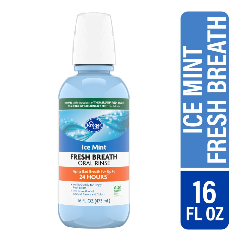 slide 3 of 3, Kroger Fresh Breath Mouthwash Ice Mint Alcohol Free, 16 fl oz