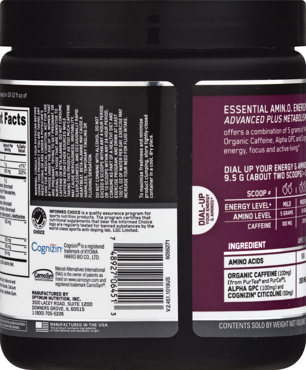 slide 8 of 9, Optimum Nutrition Advanced Cherry Berry Amino Energy 6.7 oz, 6.7 oz