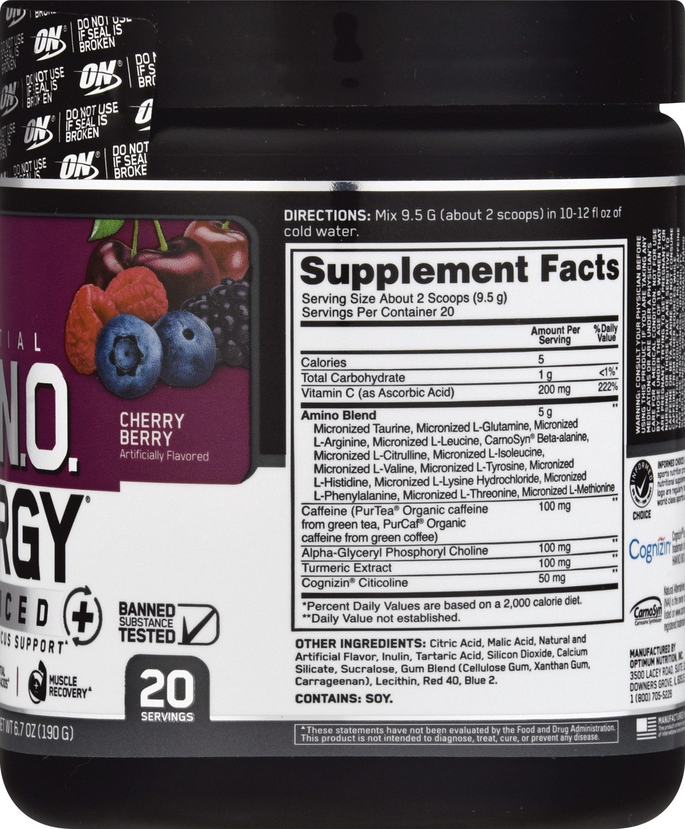 slide 7 of 9, Optimum Nutrition Advanced Cherry Berry Amino Energy 6.7 oz, 6.7 oz