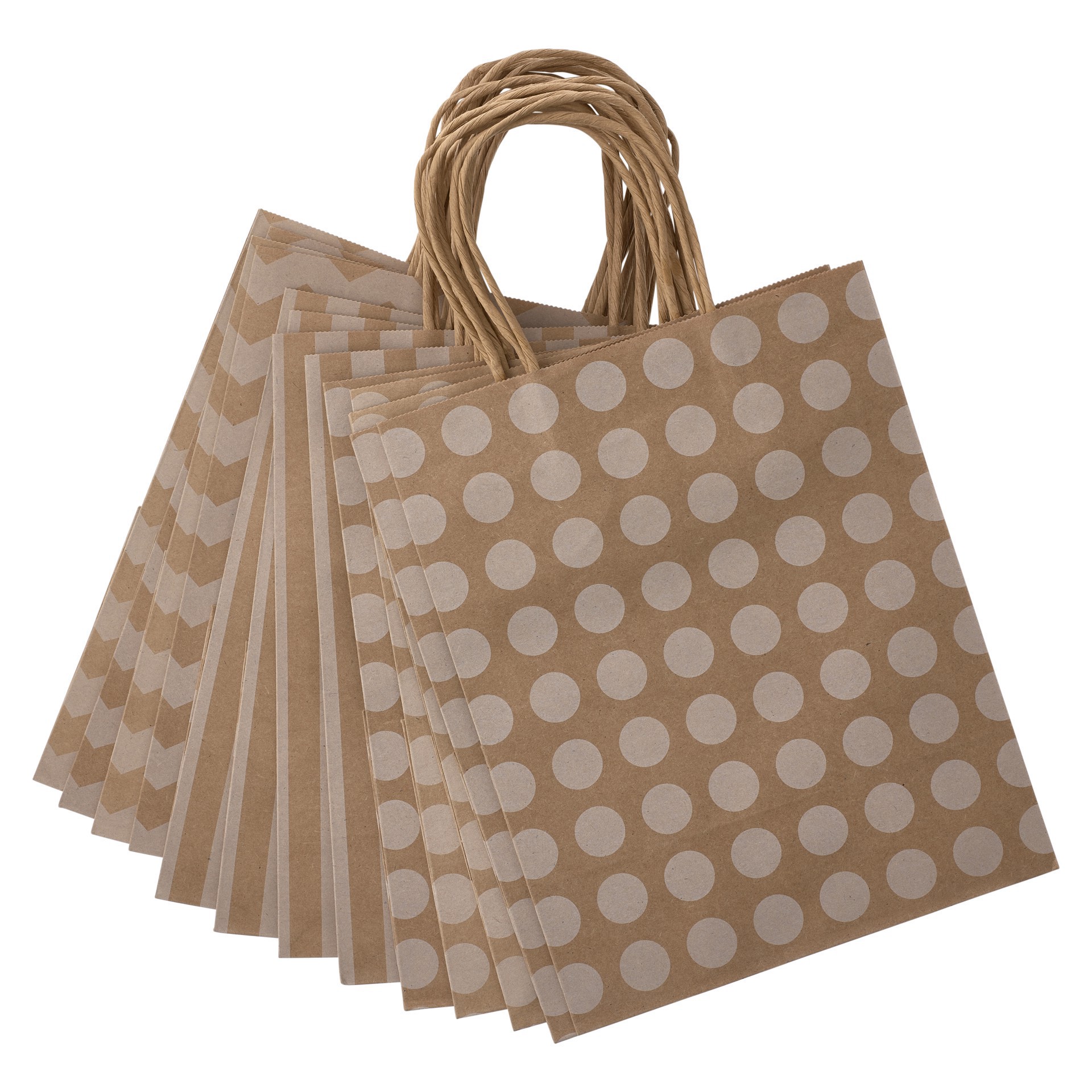 slide 5 of 5, 10" Kraft Dots & Chevron Paper Bag Value Pack By Celebrate It, 8 in x 4.75 in x 10 in