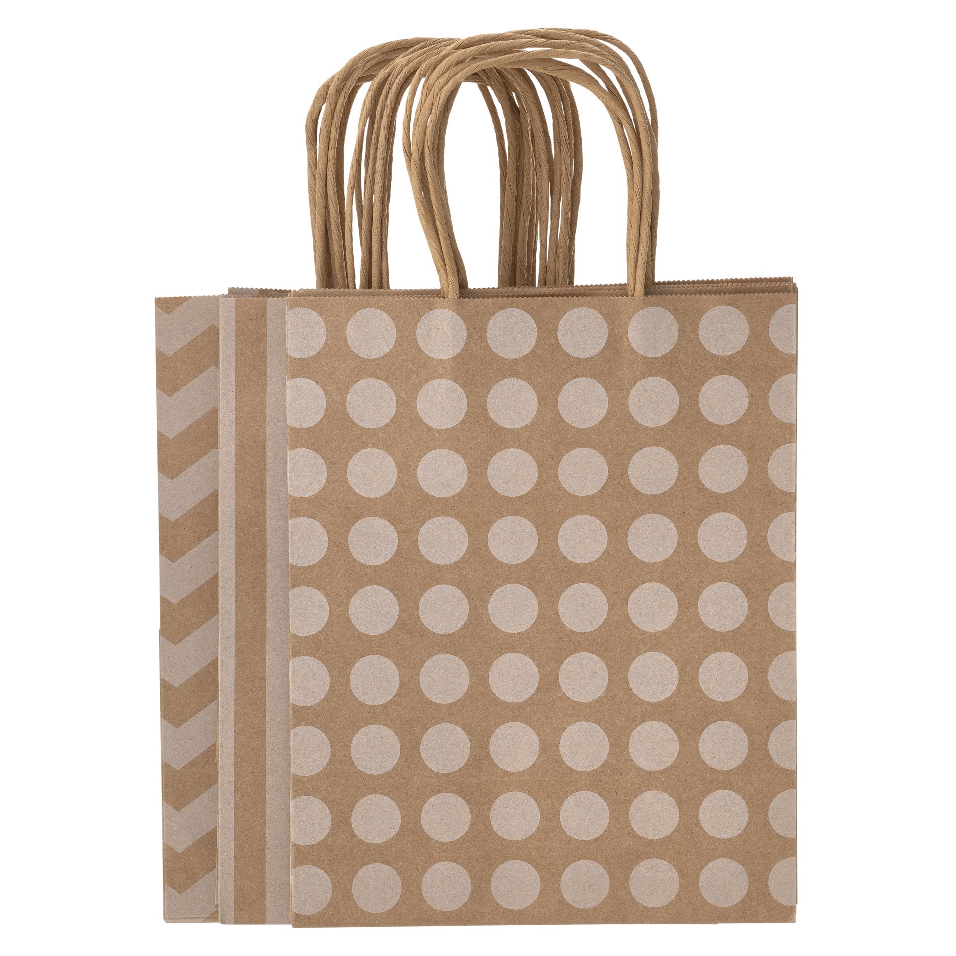 slide 3 of 5, 10" Kraft Dots & Chevron Paper Bag Value Pack By Celebrate It, 8 in x 4.75 in x 10 in