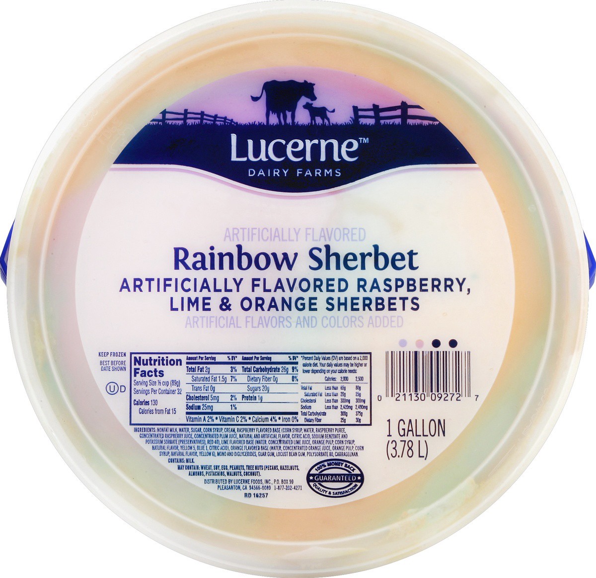 slide 3 of 3, Lucerne Dairy Farms Rainbow Sherbet Ice Cream, 1 gal