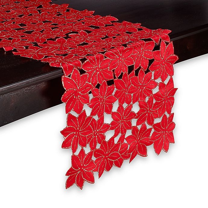 slide 1 of 1, Sam Hedaya Poinsettia Cluster Table Runner, 72 in