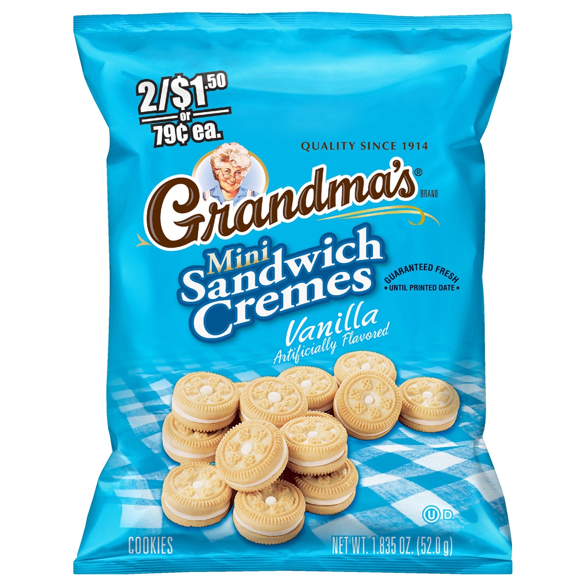 slide 1 of 4, Grandma's Vanilla Mini Sandwich Cremes Cookies, 1.84 oz