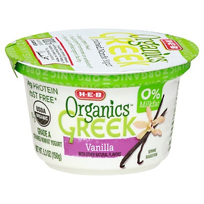 slide 1 of 1, H-E-B Organics Vanilla Greek Yogurt, 5.3 oz