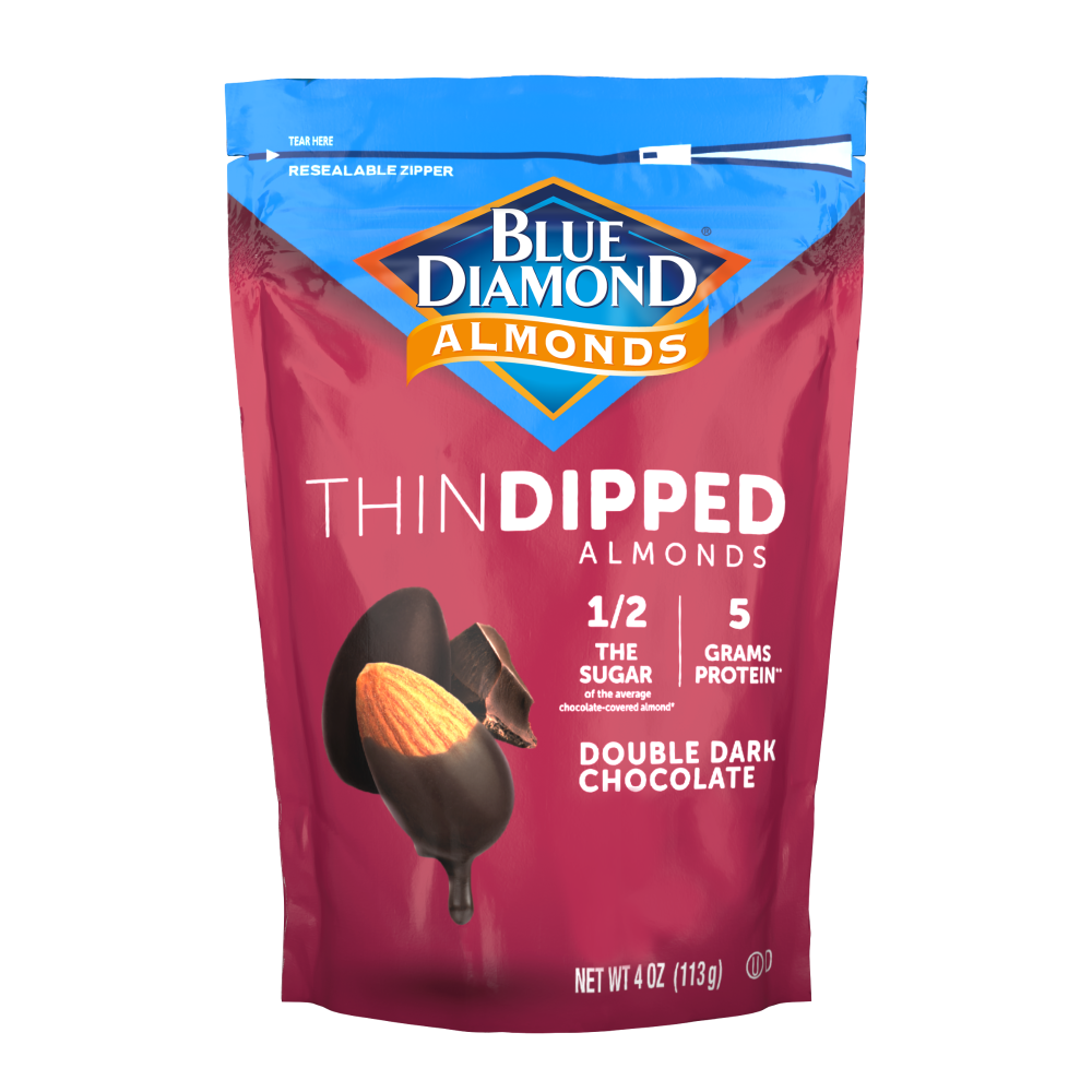 slide 1 of 2, Blue Diamond Thin Dipped Double Dark Chocolate Almonds 4 oz, 4 oz