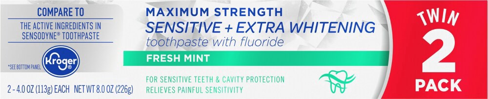 slide 3 of 4, Kroger Sensitive Whitening Toothpaste - Fresh Mint, 2 ct; 4 oz