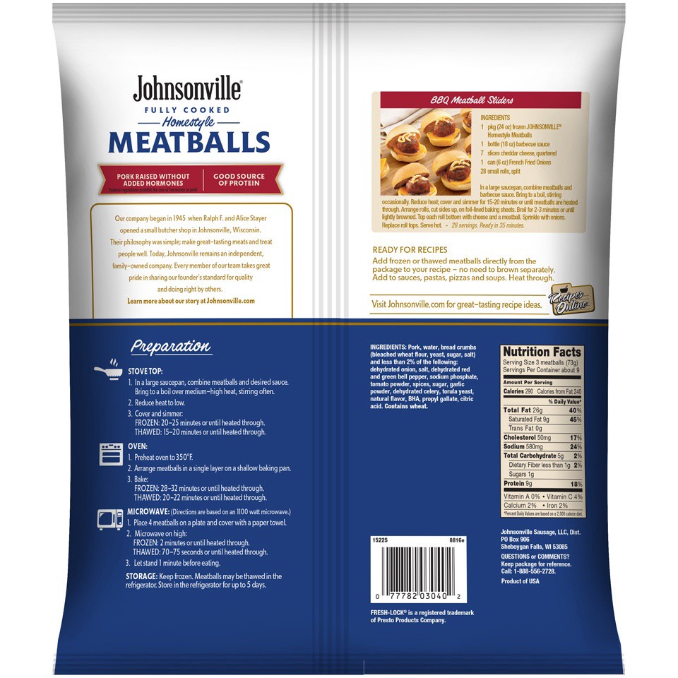 slide 3 of 3, Johnsonville Homestyle Meatballs 28 ea, 28 ct