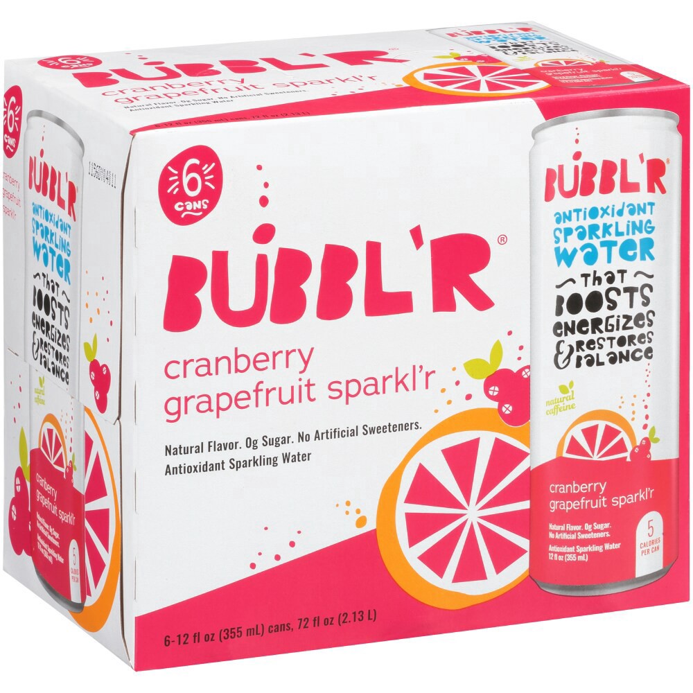 slide 1 of 5, BUBBL'R Cranberry Grapefruit Sparkl'R Antioxidant Sparkling Water - 12 fl oz, 12 fl oz