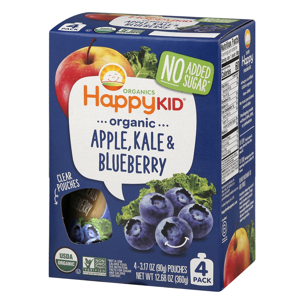 slide 3 of 12, Happy Kid 4 Pack Organic Apple, Kale & Blueberry 4 ea, 4 ct