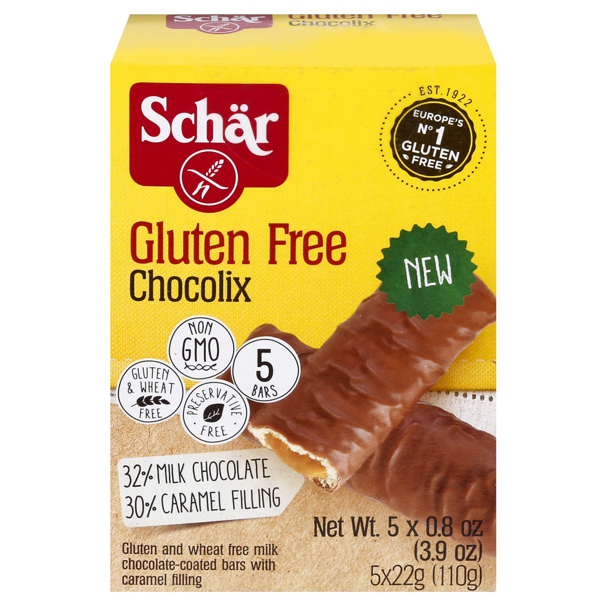 slide 1 of 1, Schär Schar Milk Chocolix Bar, 3.9 oz