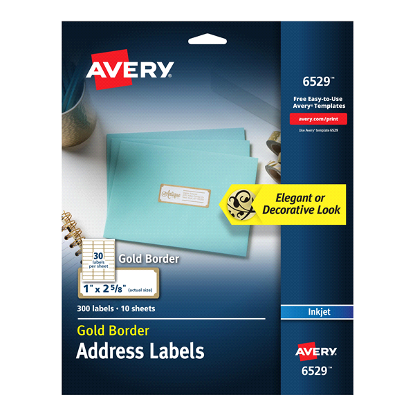 slide 1 of 1, Avery Gold Bordered Labels, 300 ct