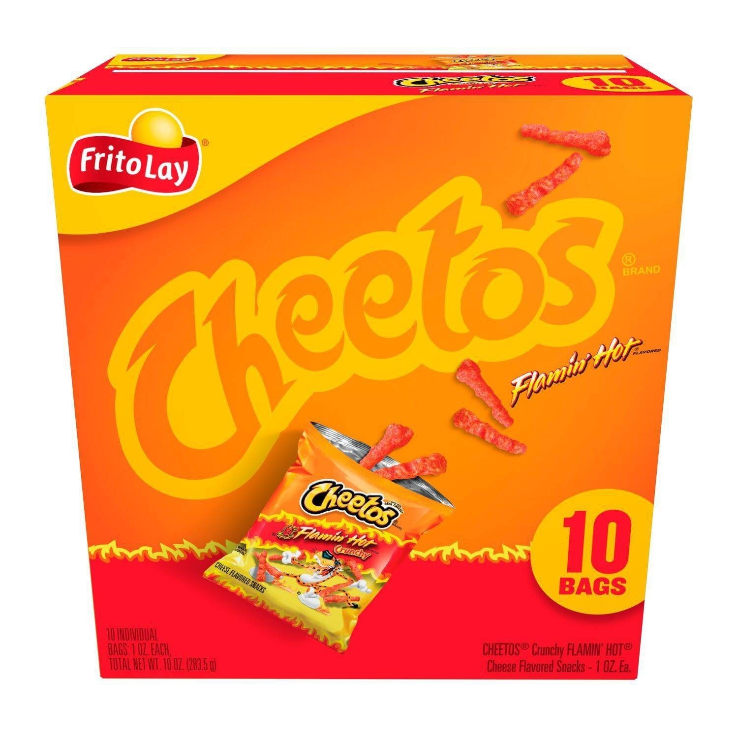 slide 1 of 3, Cheetos Crunchy Flamin' Hot Cheese Flavored Snacks Single Packs, 10 ct