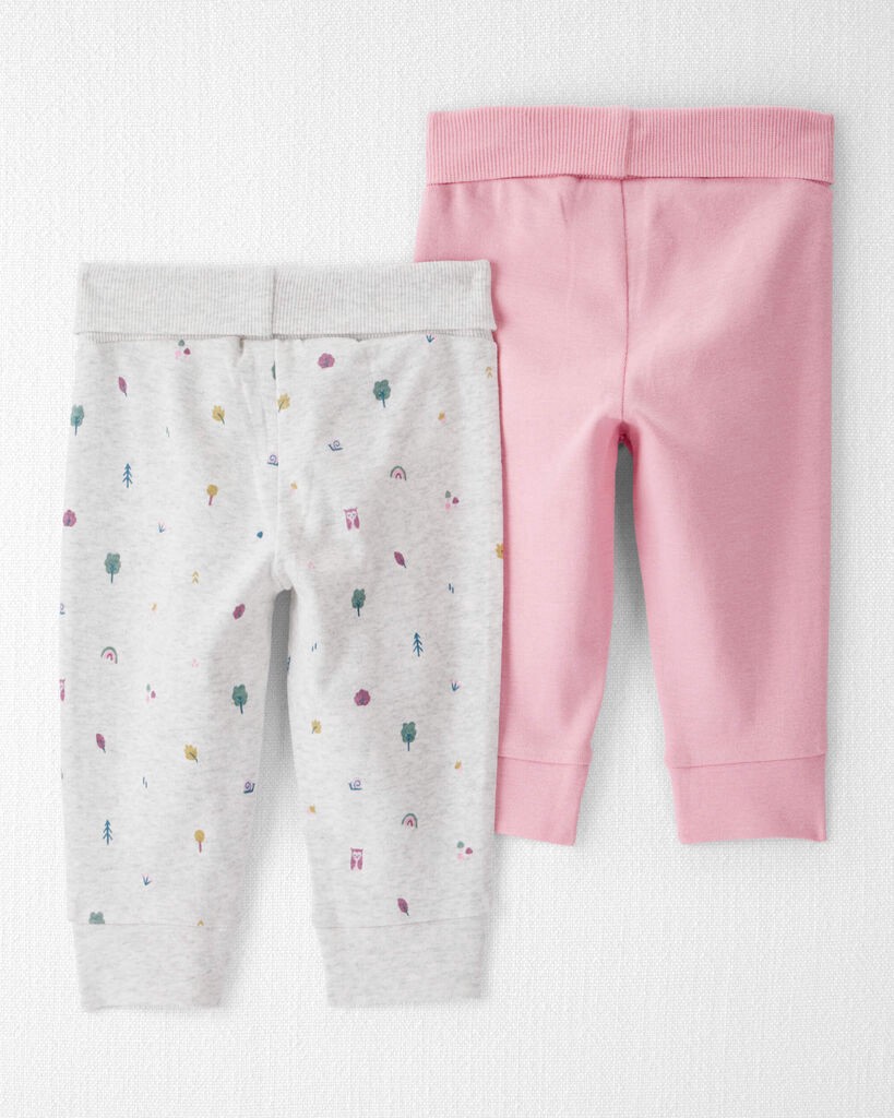 slide 4 of 5, Littleplanet Baby Girl 2-Pack Organic Cotton Grow-With-Me Joggers Icon Print, Rosewood Pink 3M, 1 ct