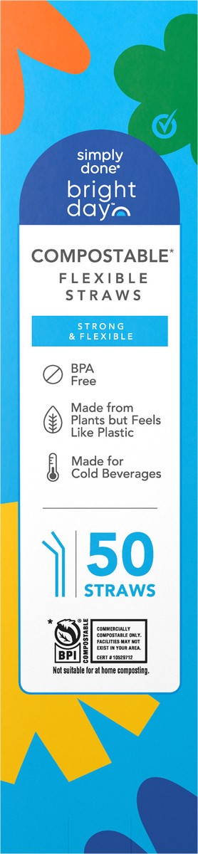 slide 9 of 12, Simply Done Bright Day Flexible Compostable Straws 50 ea, 50 ct