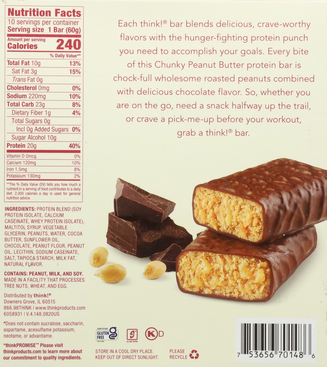 slide 7 of 12, thinkThin Think Thin High Protein Bars, Chunky Peanut Butter, 10 ct; 2.1 oz