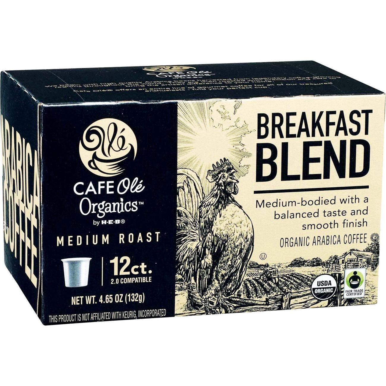 slide 1 of 1, H-E-B Cafe Ole Organics Breakfast Blended Medium Roast Single Serve Coffee Cups - 12 ct, 12 ct