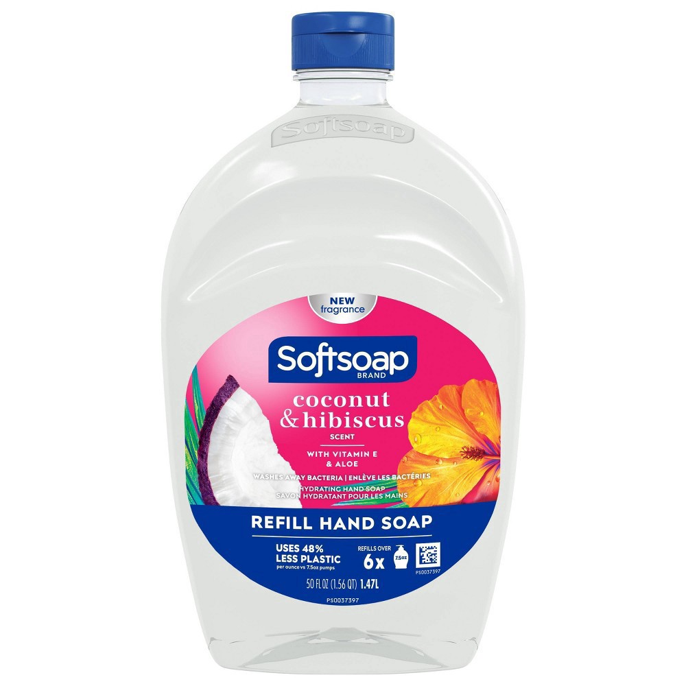 slide 10 of 12, Softsoap Coconut and Hibiscus Moisturizing Liquid Hand Soap, 50 Oz. Refill Bottle, 50 oz