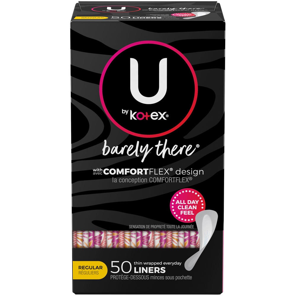 slide 1 of 3, U By Kotex Barely There Thin Unscented Panty Liners, 50 ct