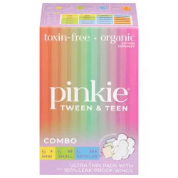 Pinkie Tween & Teen Toxin-Free Organic Ultra Thin Mini/Small/Regular Pads with up to 100% Leak-Proof Wings Combo - 1 Each