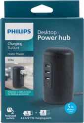 Phillips Philips 3 USB-A/1 USB-C/2-Outlet Desktop Charging Station, 5', Black