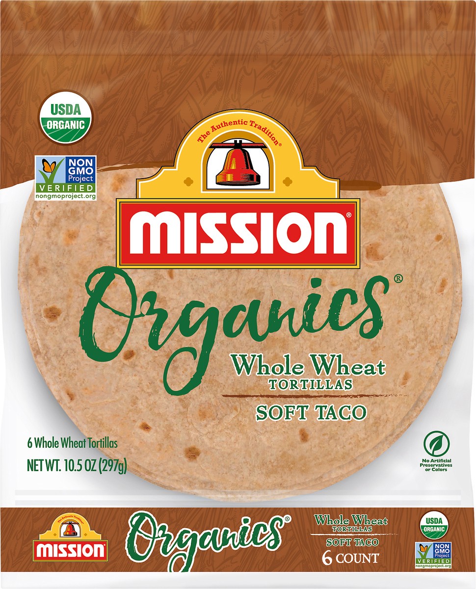 slide 4 of 6, Mission Organics Soft Taco Whole Wheat Organic Tortillas 6.0 ea, 6 ct