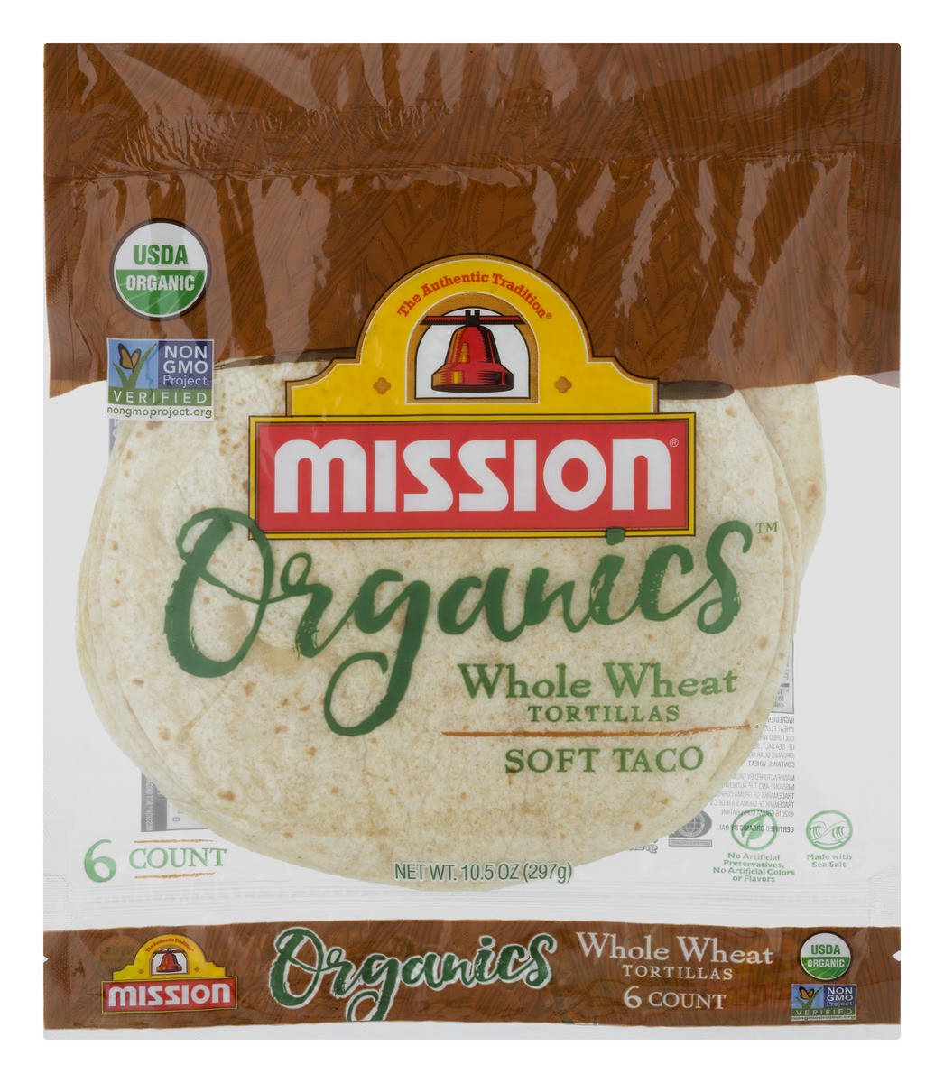 slide 1 of 6, Mission Organics Soft Taco Whole Wheat Organic Tortillas 6.0 ea, 6 ct