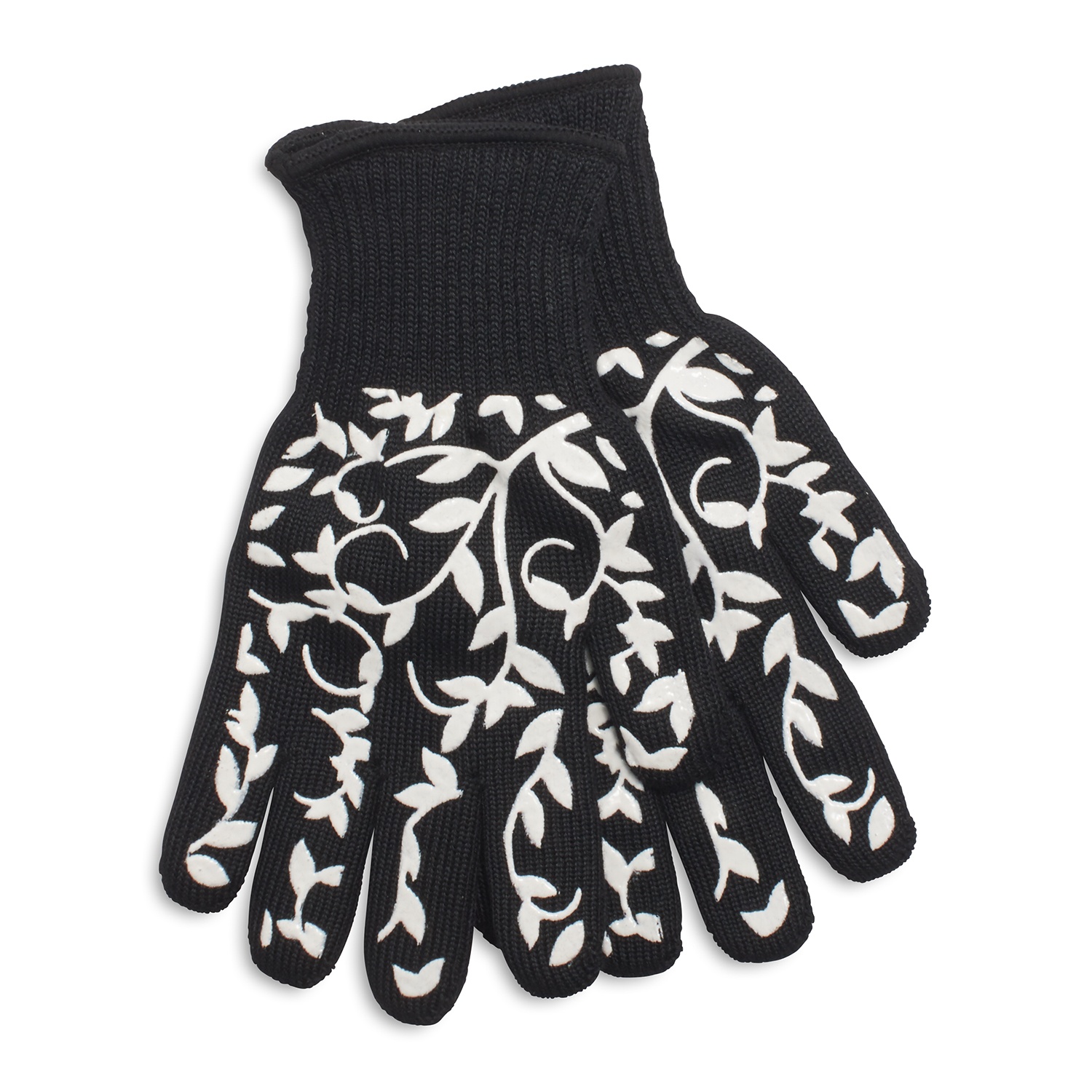 slide 1 of 1, Sur La Table Floral Vine Small Oven Gloves, Black, 2 ct