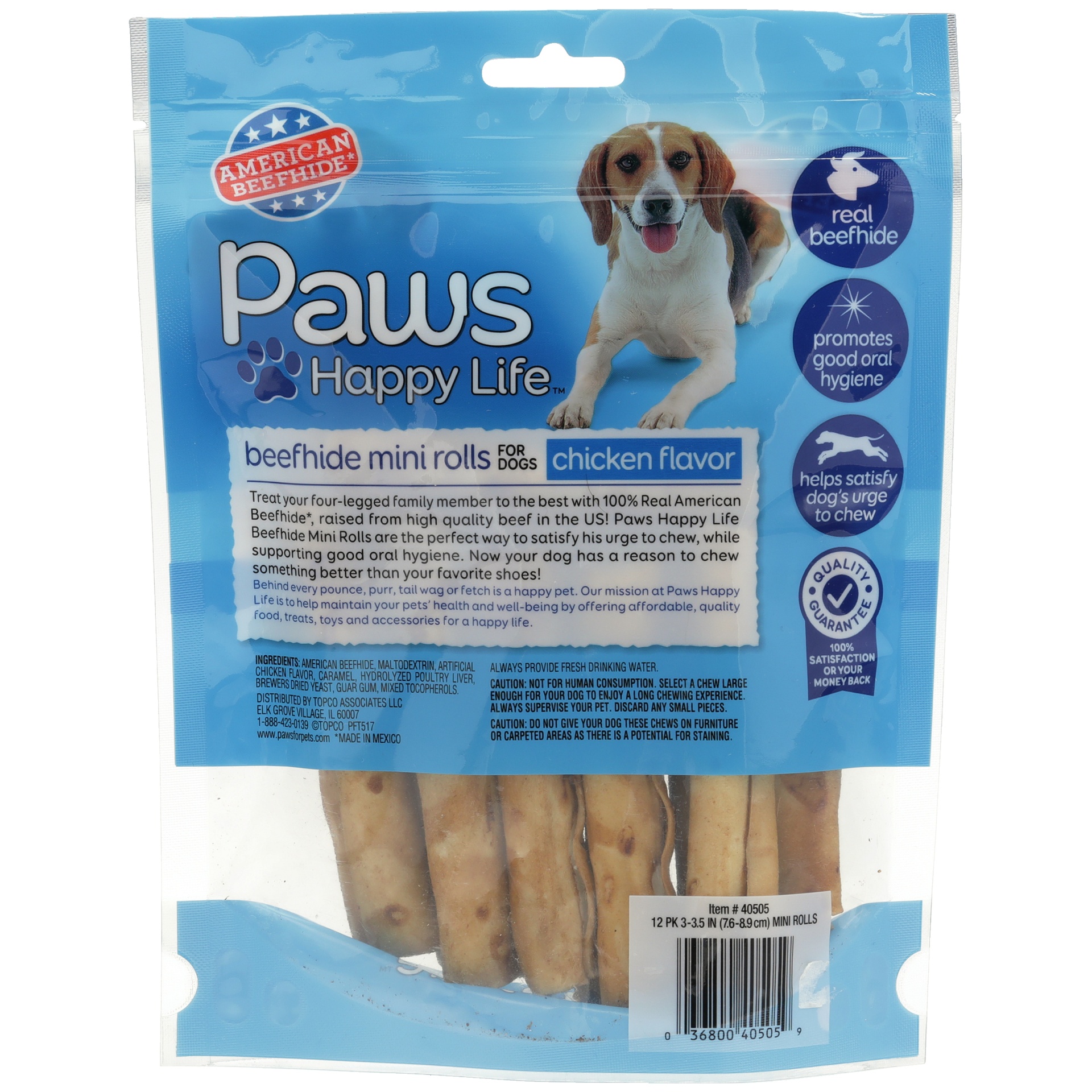 Paws Happy Life Chicken Flavor Beefhide Mini Rolls For Dogs 12 ct; 3 in