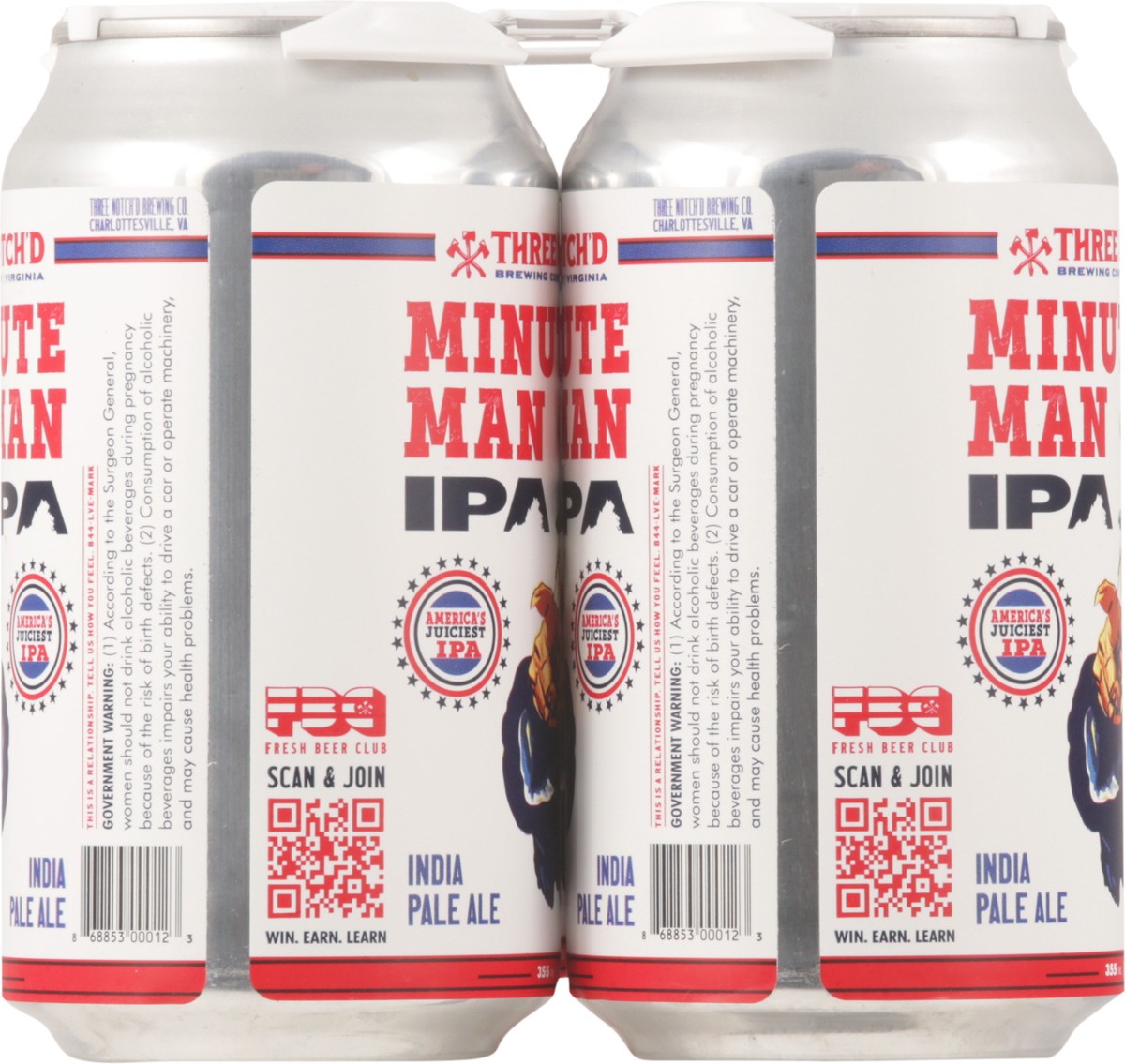 slide 7 of 11, Three Notch'd India Pale Ale Minute Man Beer 6 - 12 fl oz Cans, 6 ct; 12 oz
