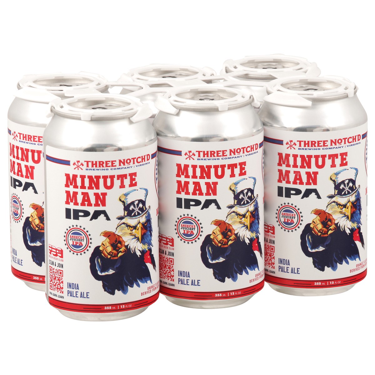 slide 2 of 11, Three Notch'd India Pale Ale Minute Man Beer 6 - 12 fl oz Cans, 6 ct; 12 oz