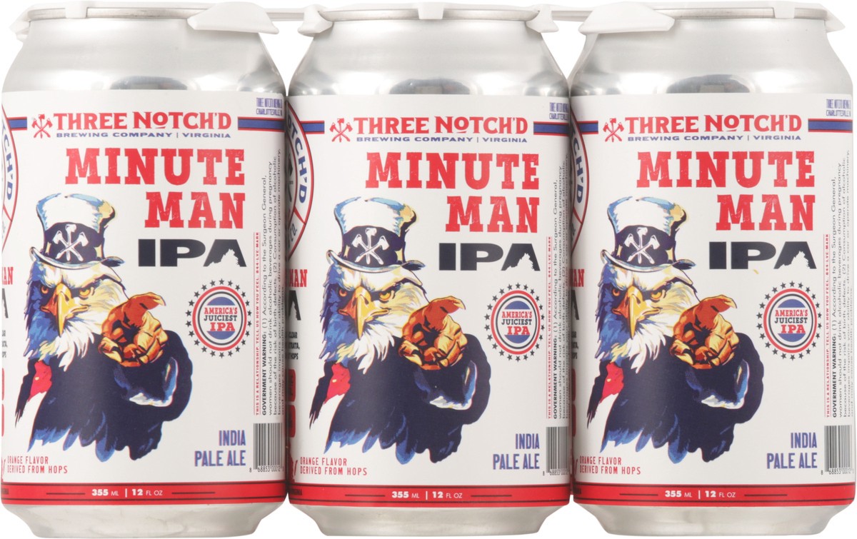 slide 9 of 11, Three Notch'd India Pale Ale Minute Man Beer 6 - 12 fl oz Cans, 6 ct; 12 oz