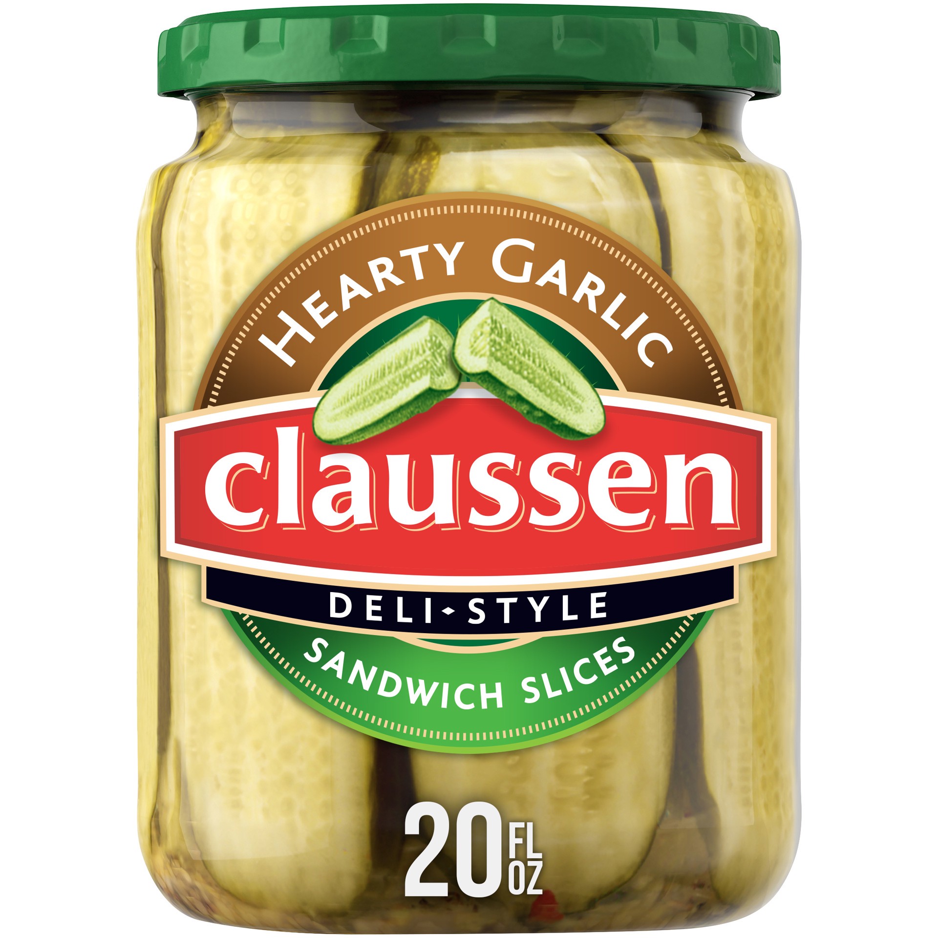 slide 1 of 5, Claussen Hearty Garlic Pickle Sandwich Slices, 20 fl. oz. Jar, 20 oz