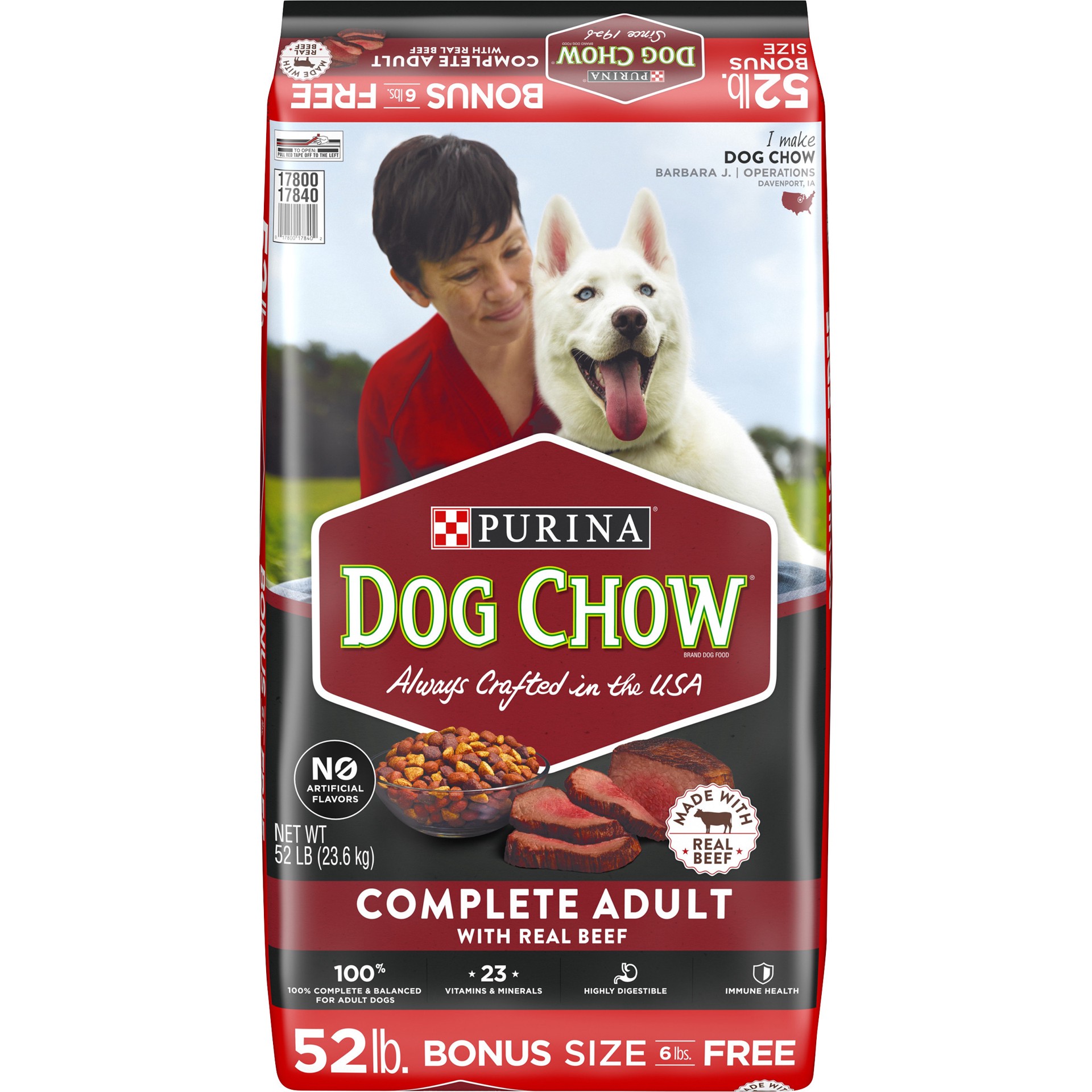 slide 1 of 8, Dog Chow Purina Dog Chow Dry Dog Food, Complete Adult With Real Beef, 52 lb