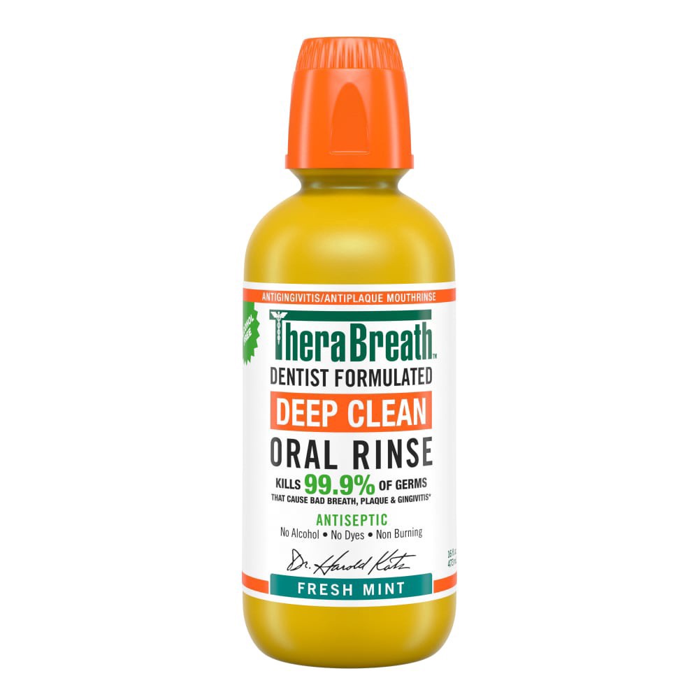 slide 1 of 1, TheraBreath Deep Clean Mouthwash, Antiseptic Benefits, Fresh Mint Oral Rinse, 16 fl oz, 16 fl oz