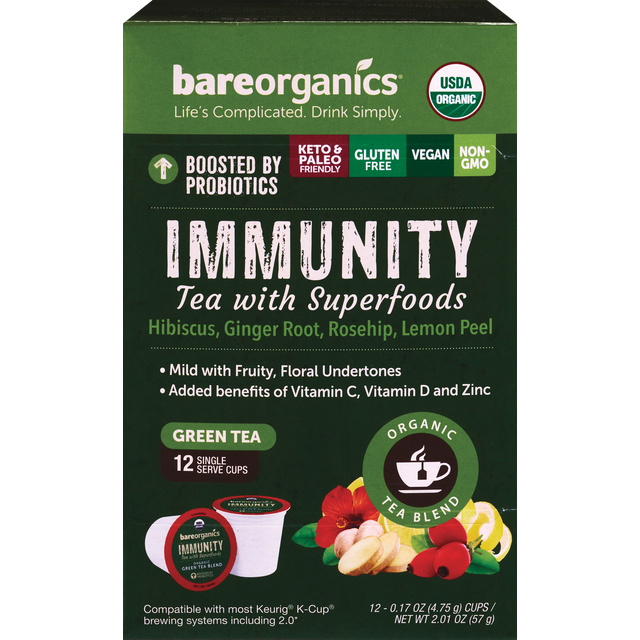 slide 1 of 1, BareOrganics Immunity Tea Pods for Single Serve Coffee Machines- 12 ct, 12 ct