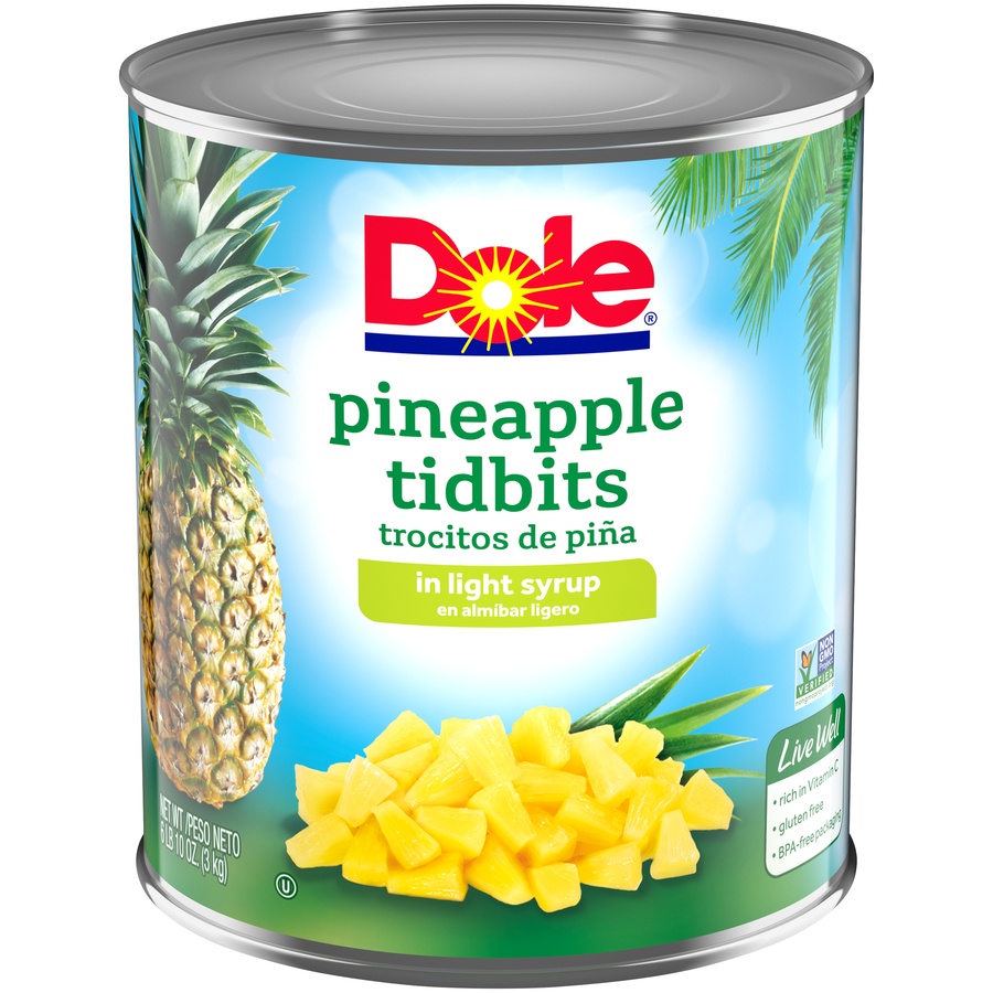 slide 1 of 8, Dole Pineapple Tidbits In Light Syrup, 106 oz