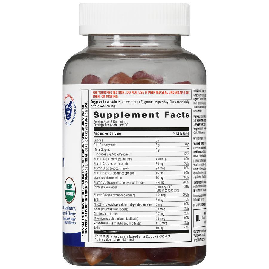 slide 4 of 5, Walgreens Free & Pure Organic Men's Multivitamin Gummies Natural Raspberry, Strawberry & Cherry, 90 ct