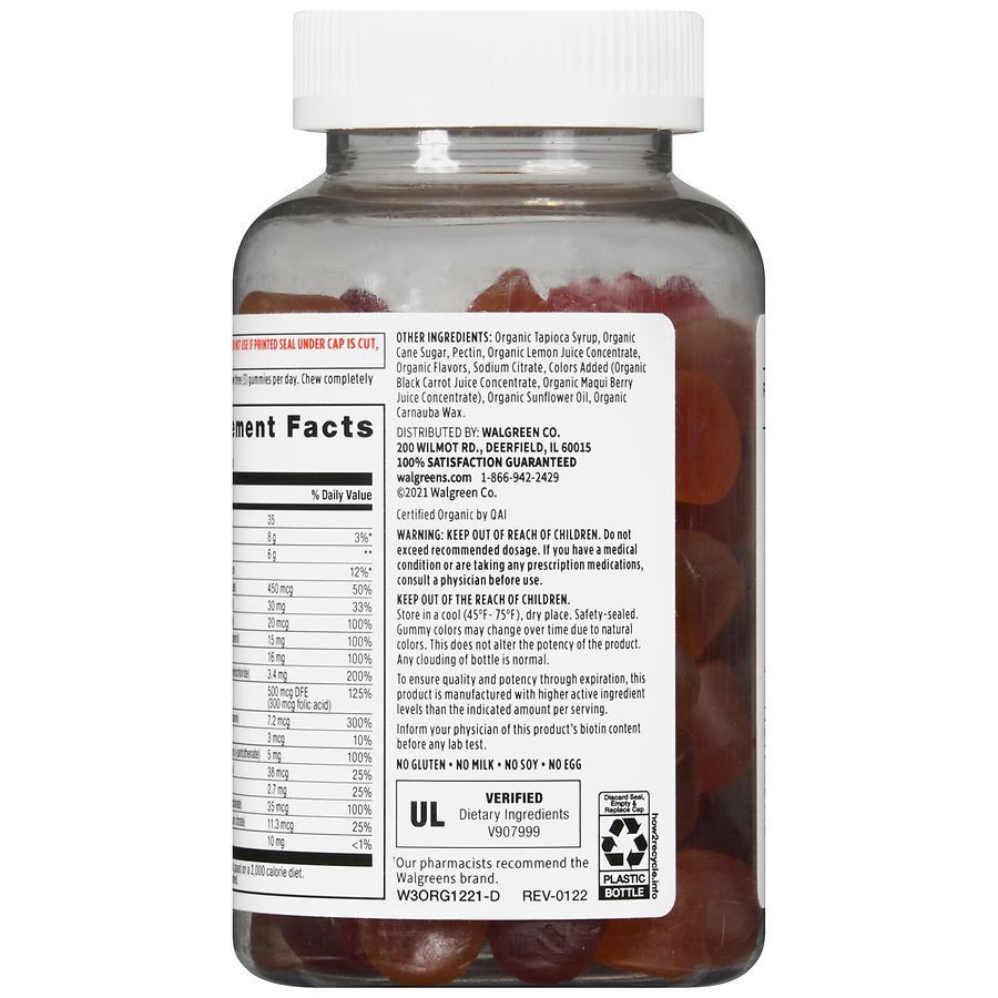 slide 5 of 5, Walgreens Free & Pure Organic Men's Multivitamin Gummies Natural Raspberry, Strawberry & Cherry, 90 ct