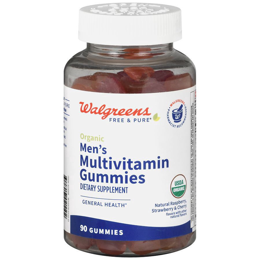 slide 1 of 5, Walgreens Free & Pure Organic Men's Multivitamin Gummies Natural Raspberry, Strawberry & Cherry, 90 ct