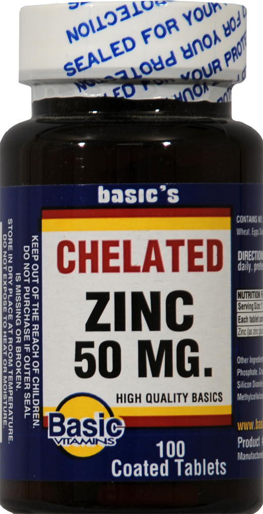 slide 1 of 1, Basic Chelated Zinc Tablets 50Mg, 100 ct