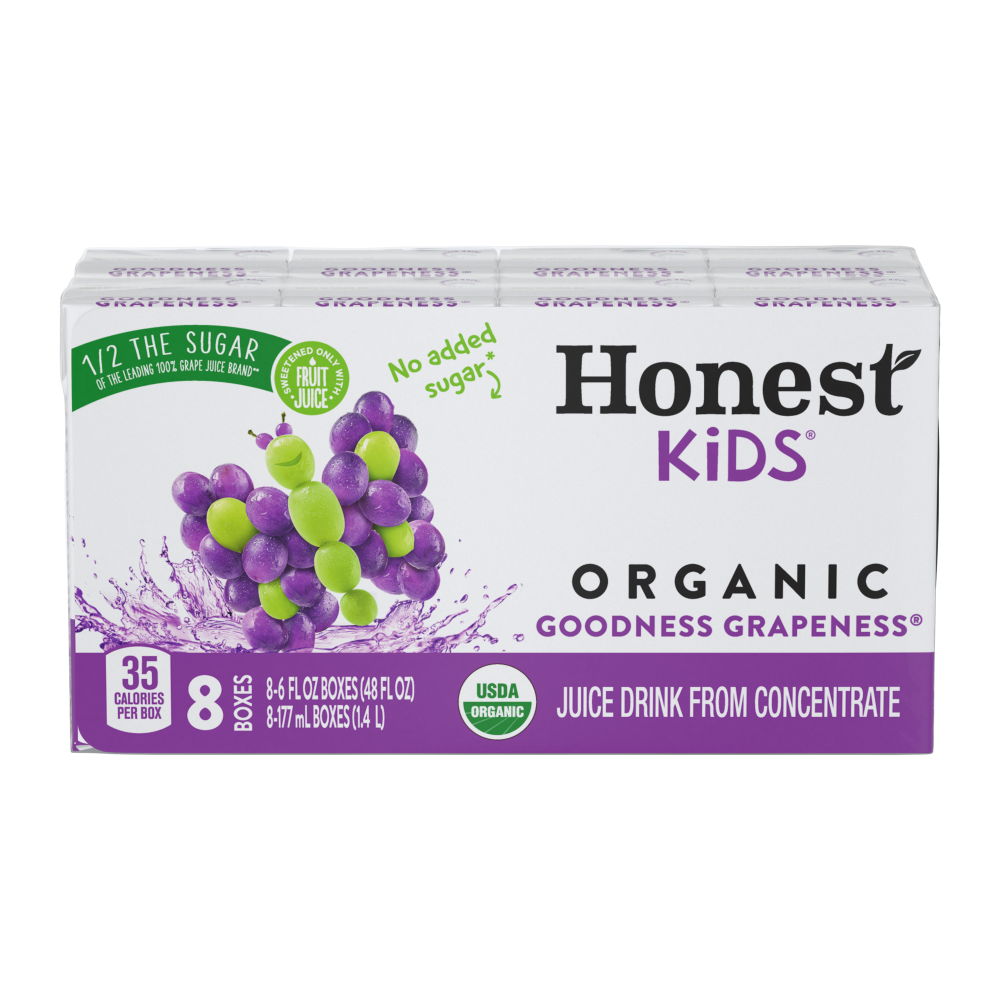 slide 1 of 1, Honest Kids Organic Goodness Grapeness Juice Cartons - 8 ct; 6 fl oz, 8 ct; 6 fl oz