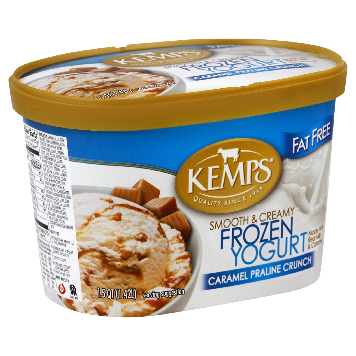 slide 1 of 2, Kemps Fat Free Caramel Praline Crunch Frozen Yogurt, 1.5 qt