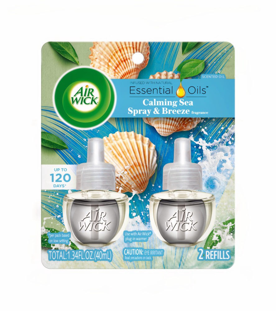 slide 1 of 5, Air Wick Essential Oils Calming Sea Spray & Breeze Air Freshener Pack, 2 ct; 1.34 fl oz