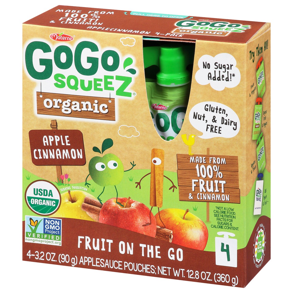 slide 3 of 13, GoGo Squeez Apple Sauce, Organic, Fruit On The Go, Apple Cinnamon, 4 Pack, 3.2 oz